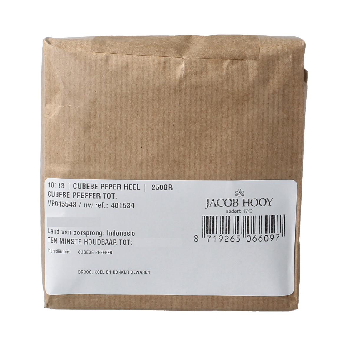 Jacob Hooy Cubebe peper heel 250.00 Gram