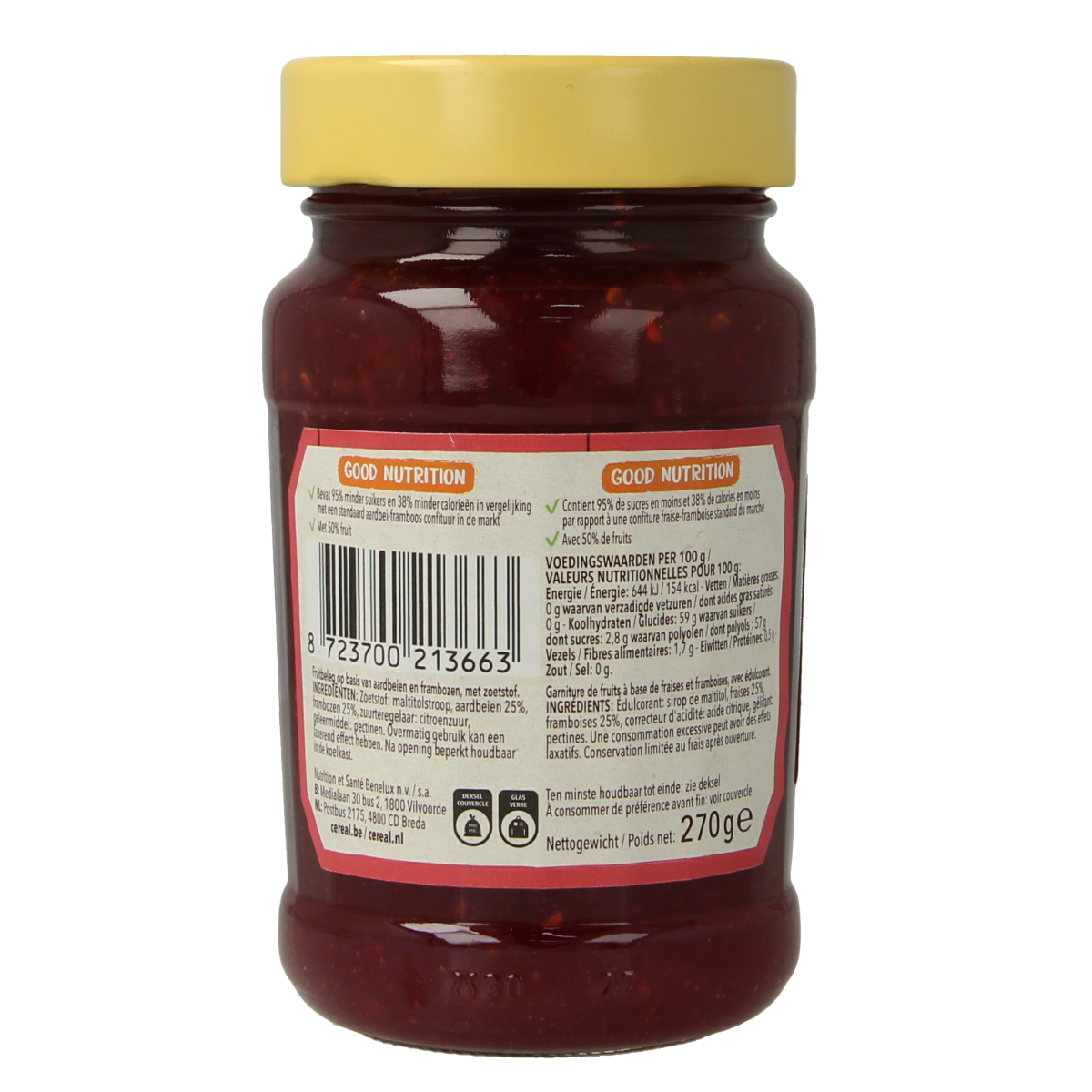 Cereal Fruit aardbei framboos suikervrij 270.00 Gram
